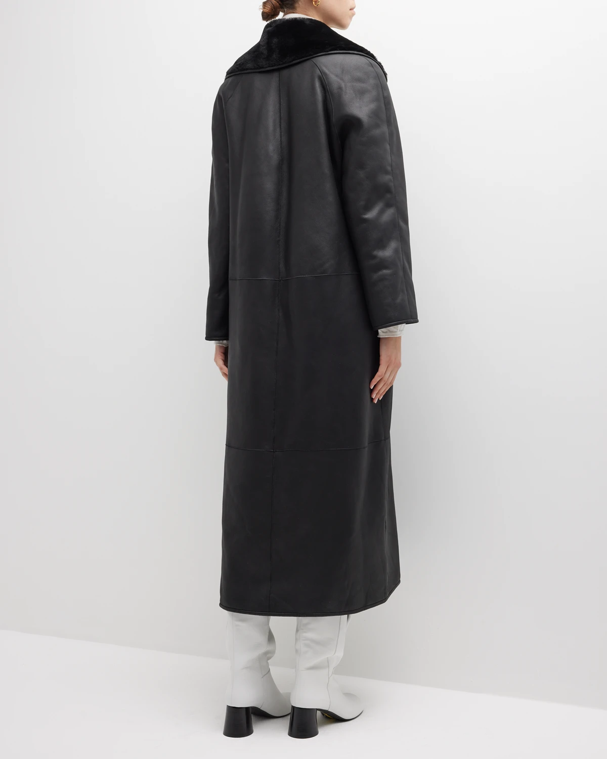 Long Leather Coat w/ Shearling Lining 