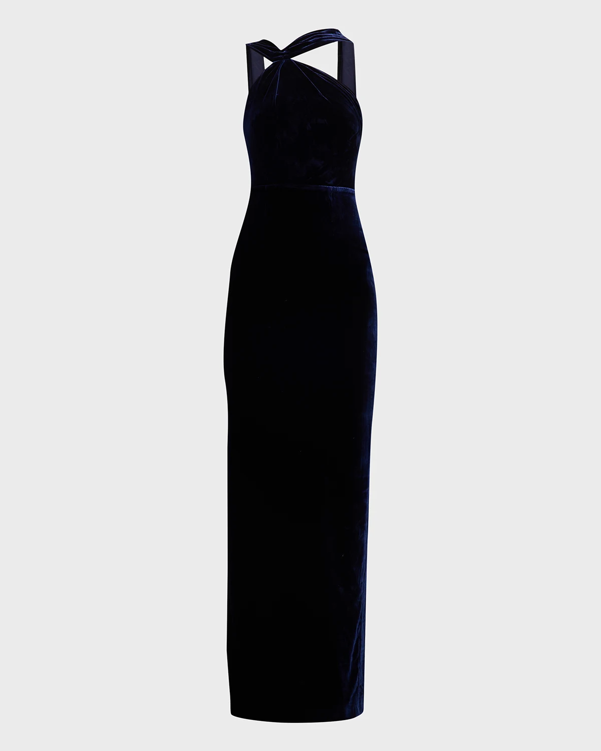 Asymmetric Halter Velvet Column Gown