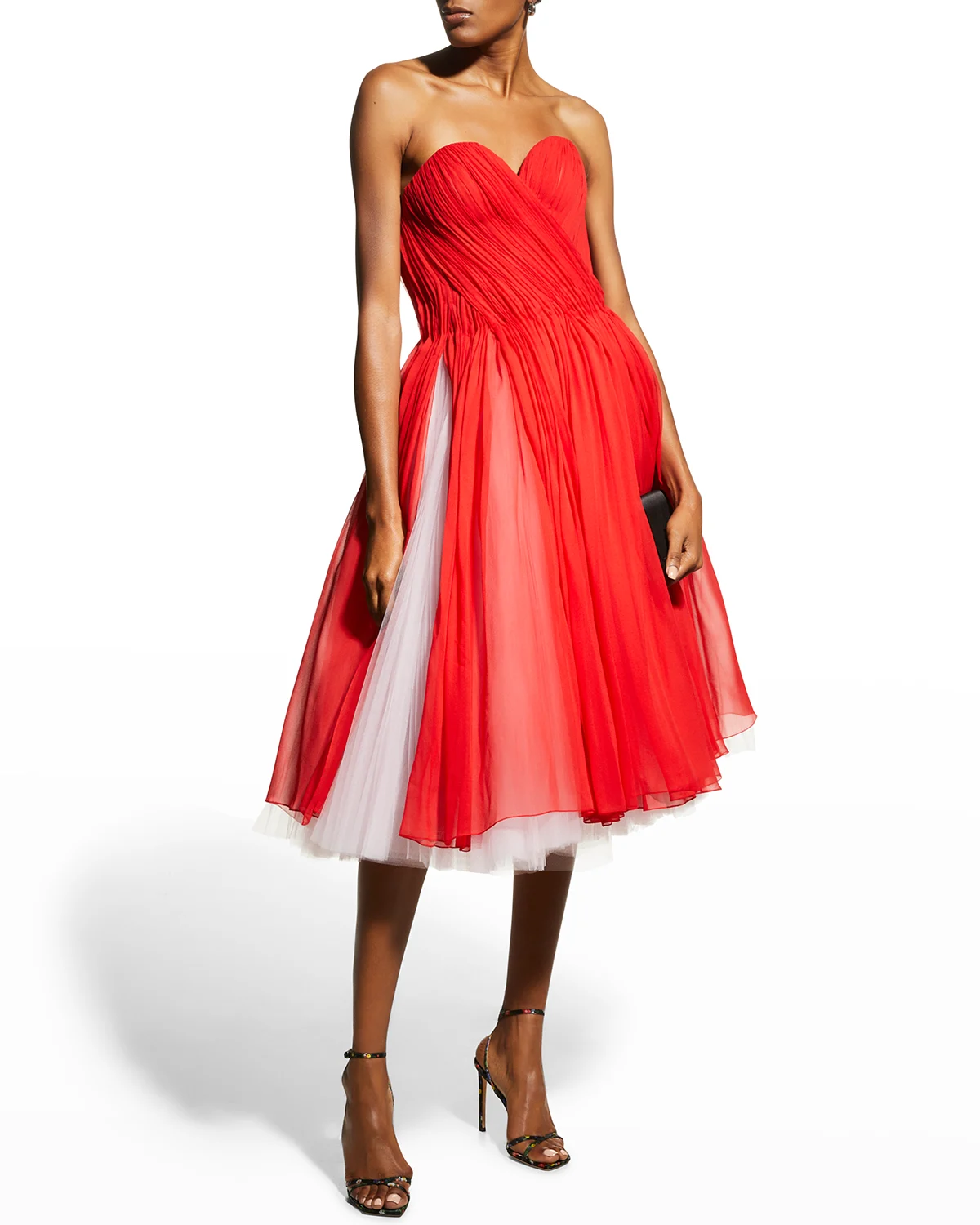 Draped Chiffon Full-Skirt Dress