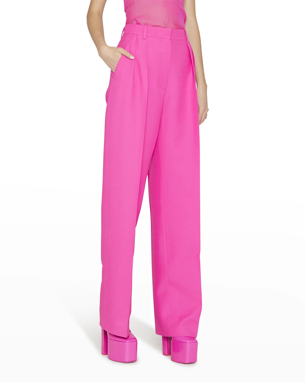 Pleated Wide-Leg Crepe Trousers