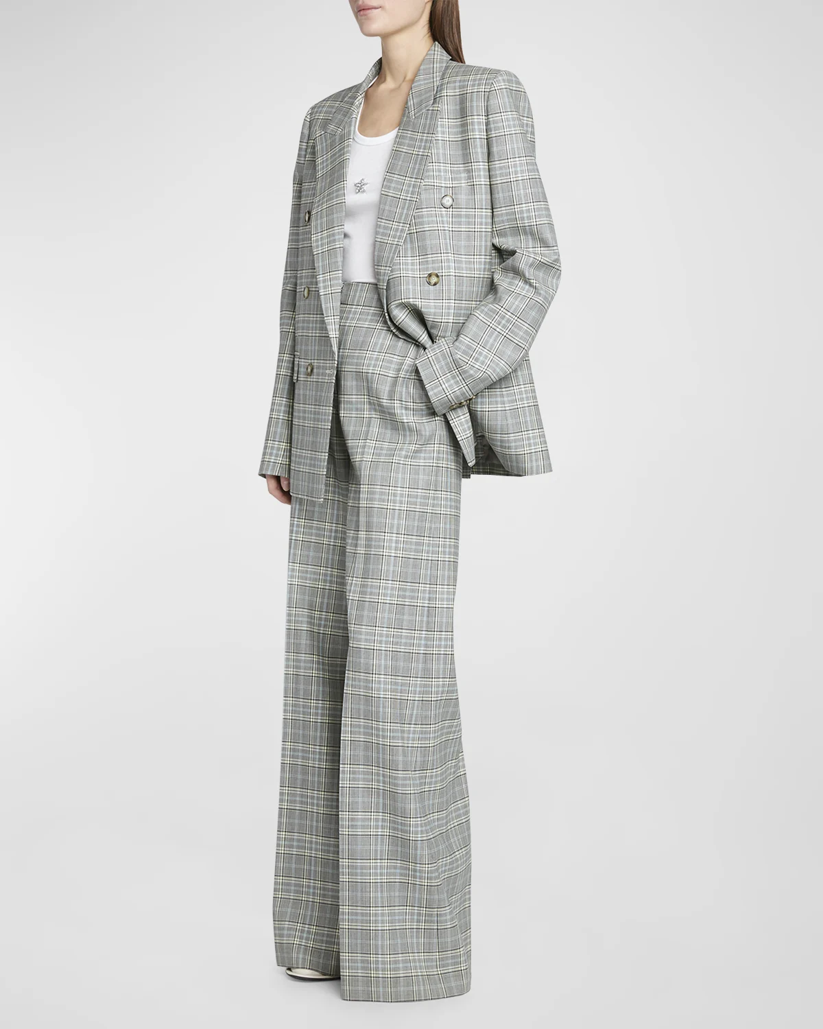 Plaid Flared Wool Trousers