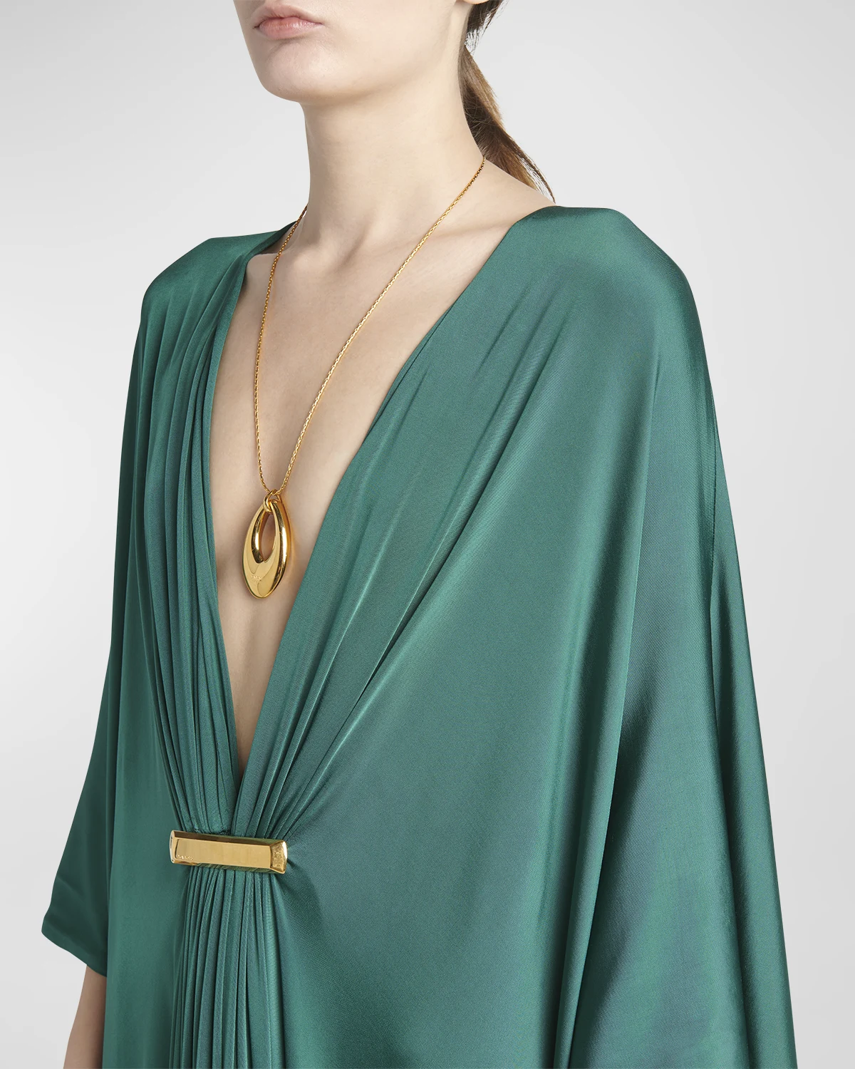 Plunging Satin Stretch Jersey Maxi Kaftan Dress