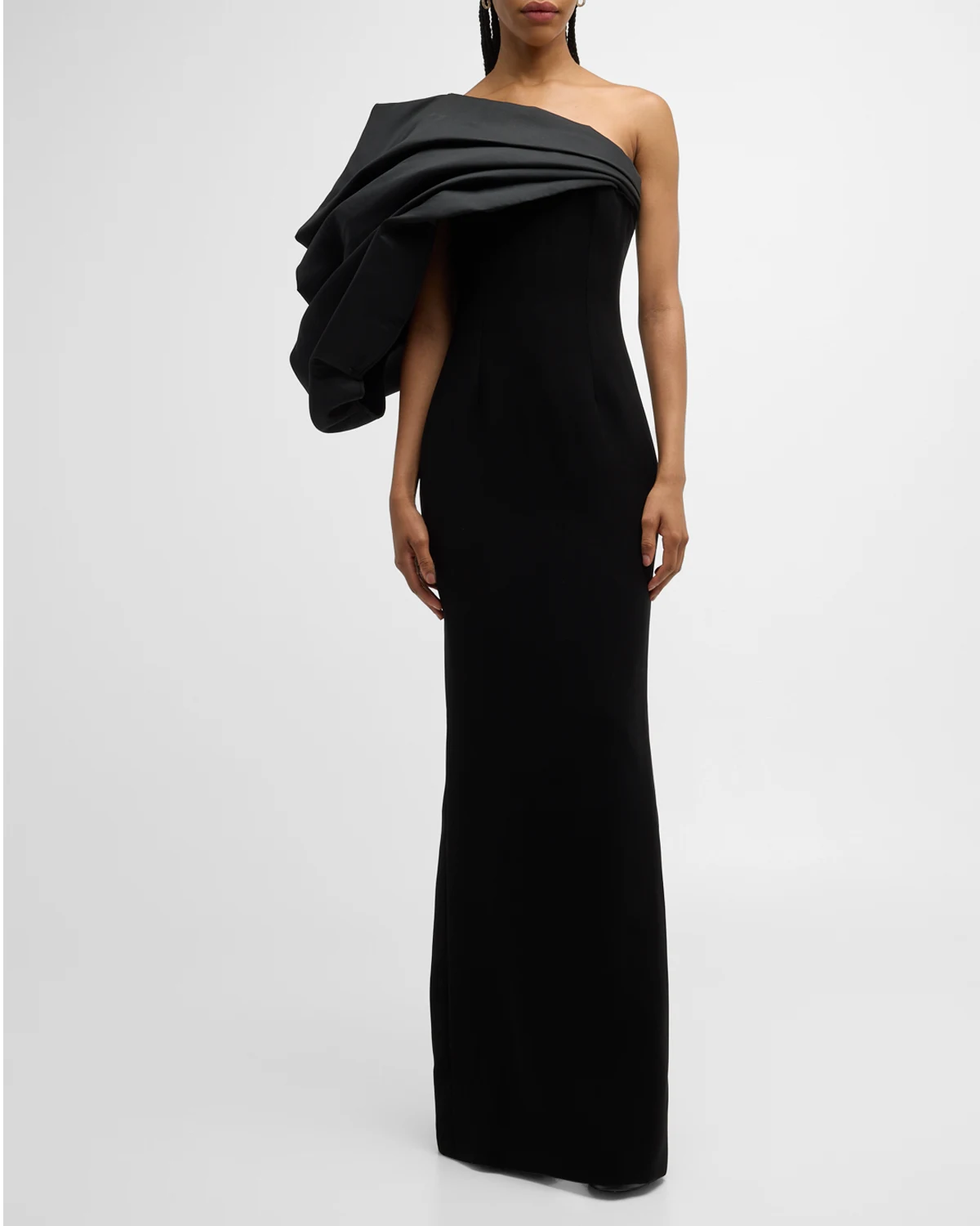 Draped One-Shoulder Column Gown