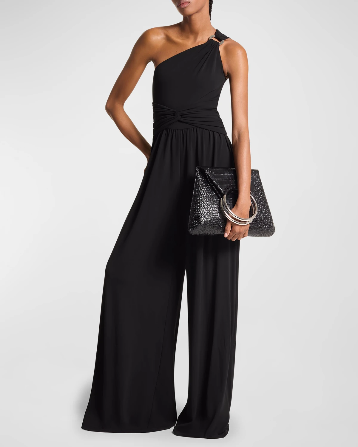 One-Shoulder Wide-Leg Stretch Matte Jersey Jumpsuit