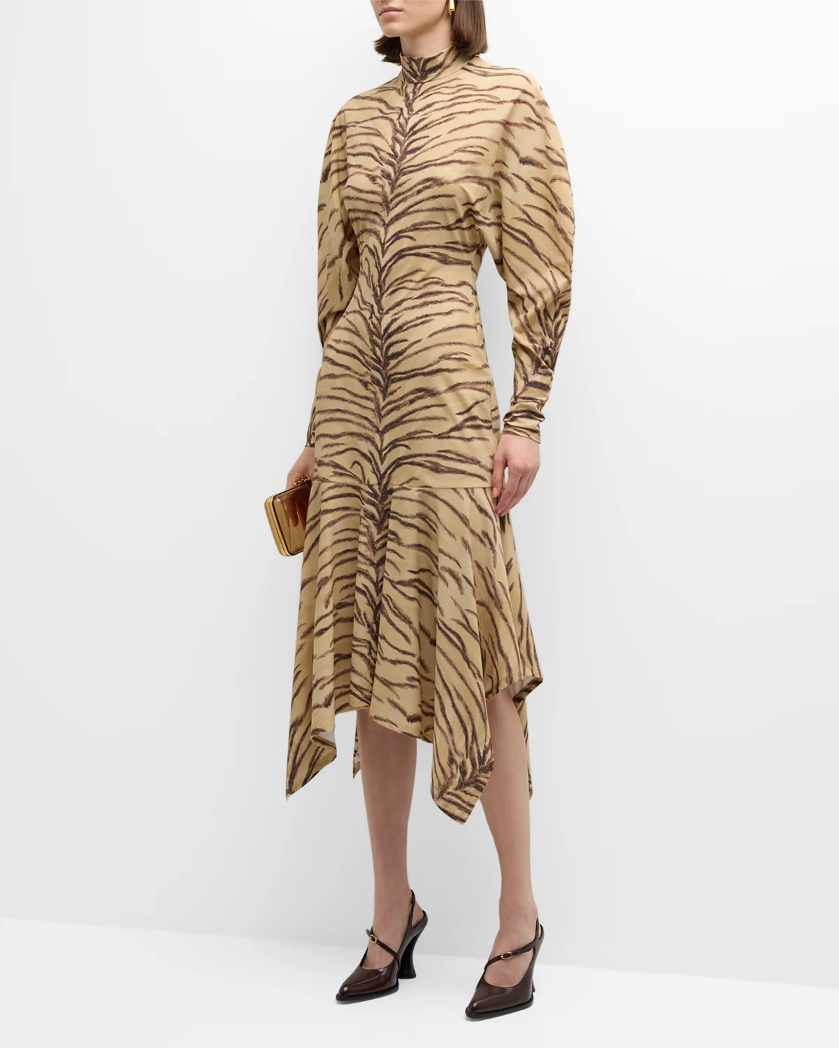 Tiger Print Handkerchief Midi Dress