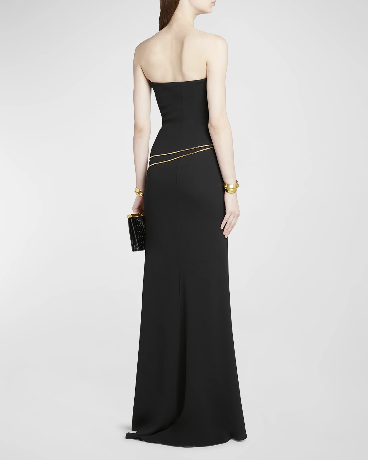 Stretch Sable Strapless Evening Dress with Cutout Detail