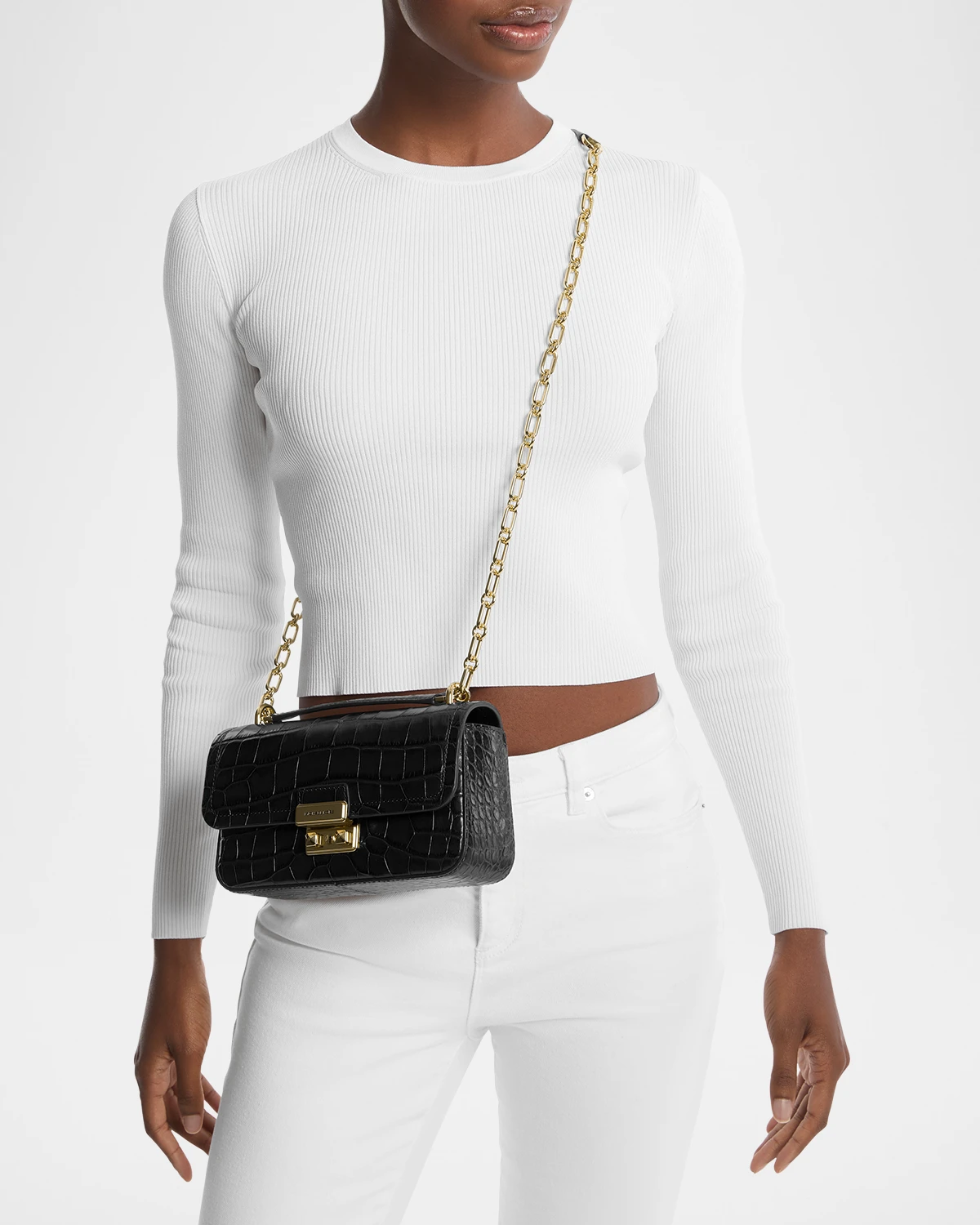 Tribeca Flap Croc-Embossed Leather Shoulder Bag