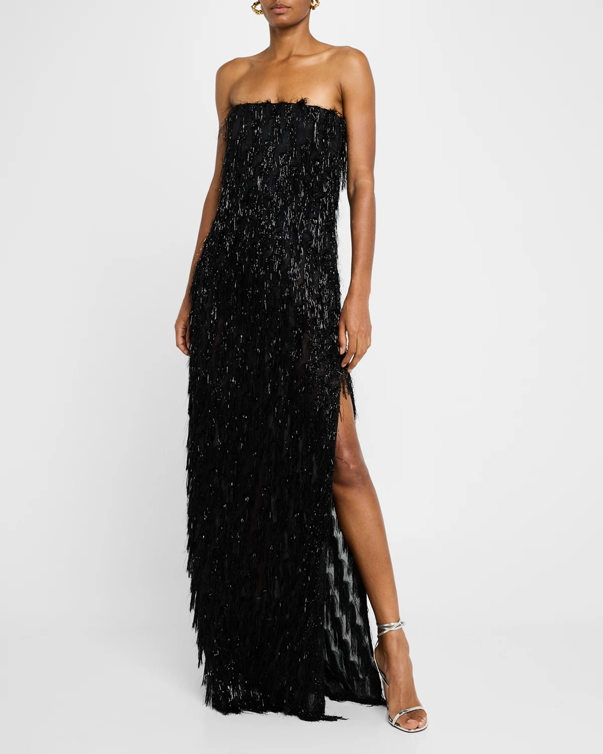 Strapless Tinsel Bustier Column Gown