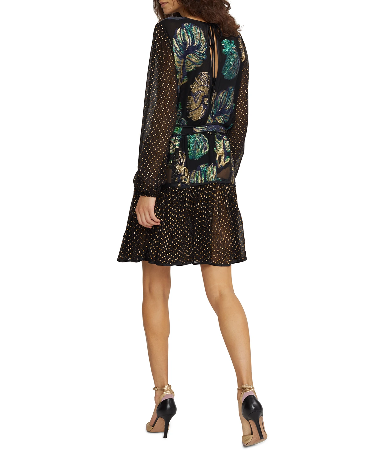 Inverness Mixed Media Fish Blouson-Sleeve Dress