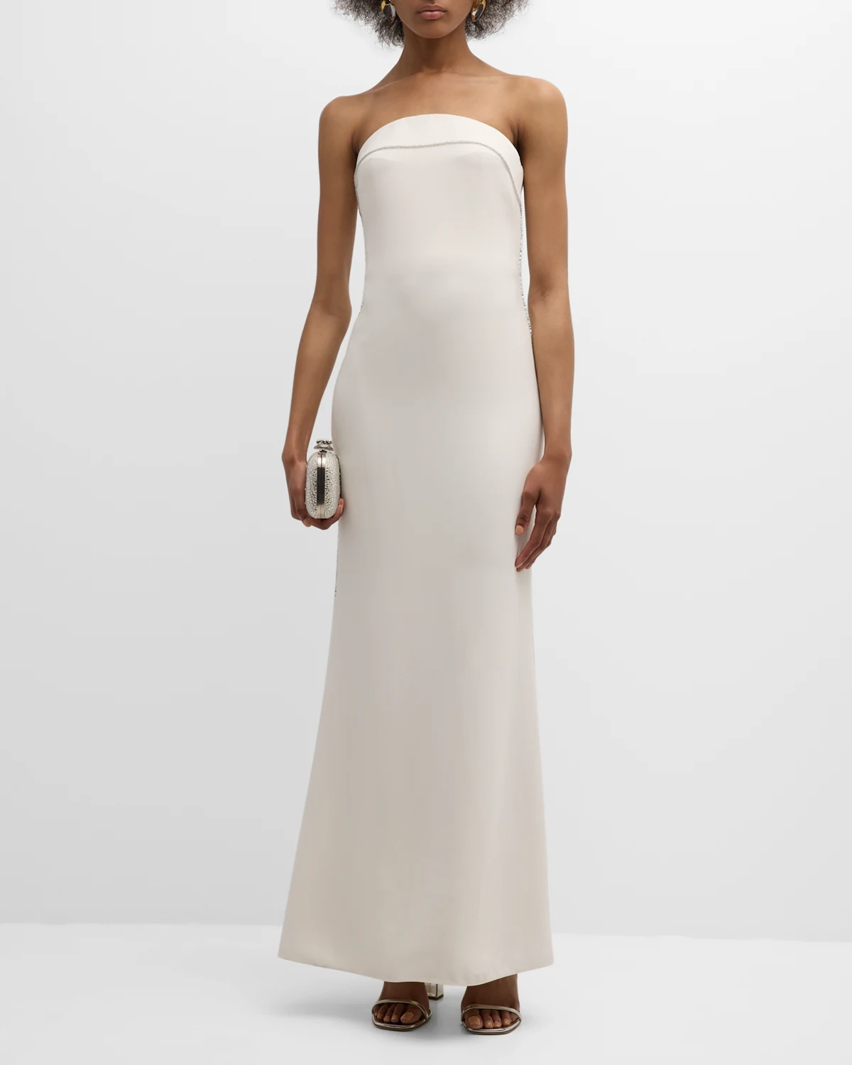 Satin Strapless Gown with Crystal Trim