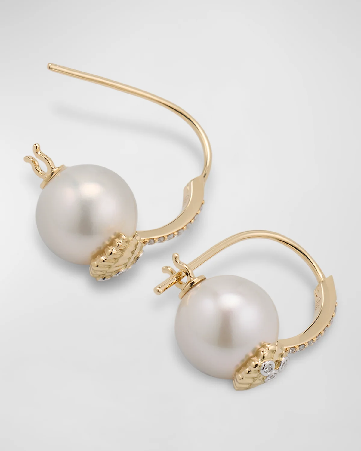 14K Gold Clamshell and 10mm Freshwater Pearl Diamond Earrings 