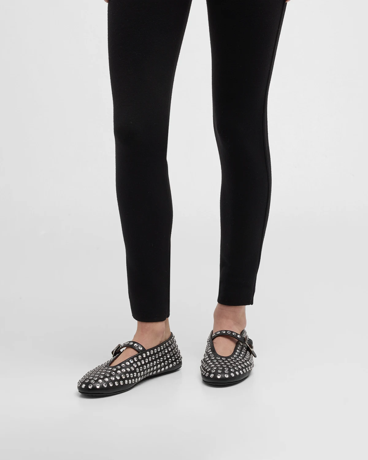 Leather Mary Jane Flats With Allover Studs