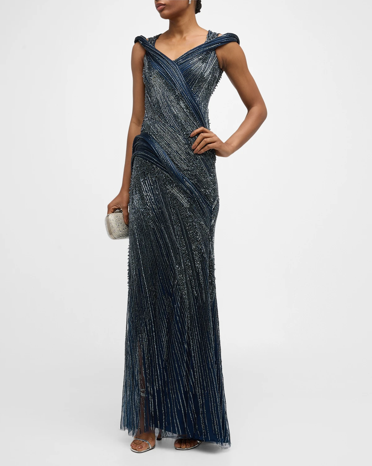 Beaded Gown with Structured Draping