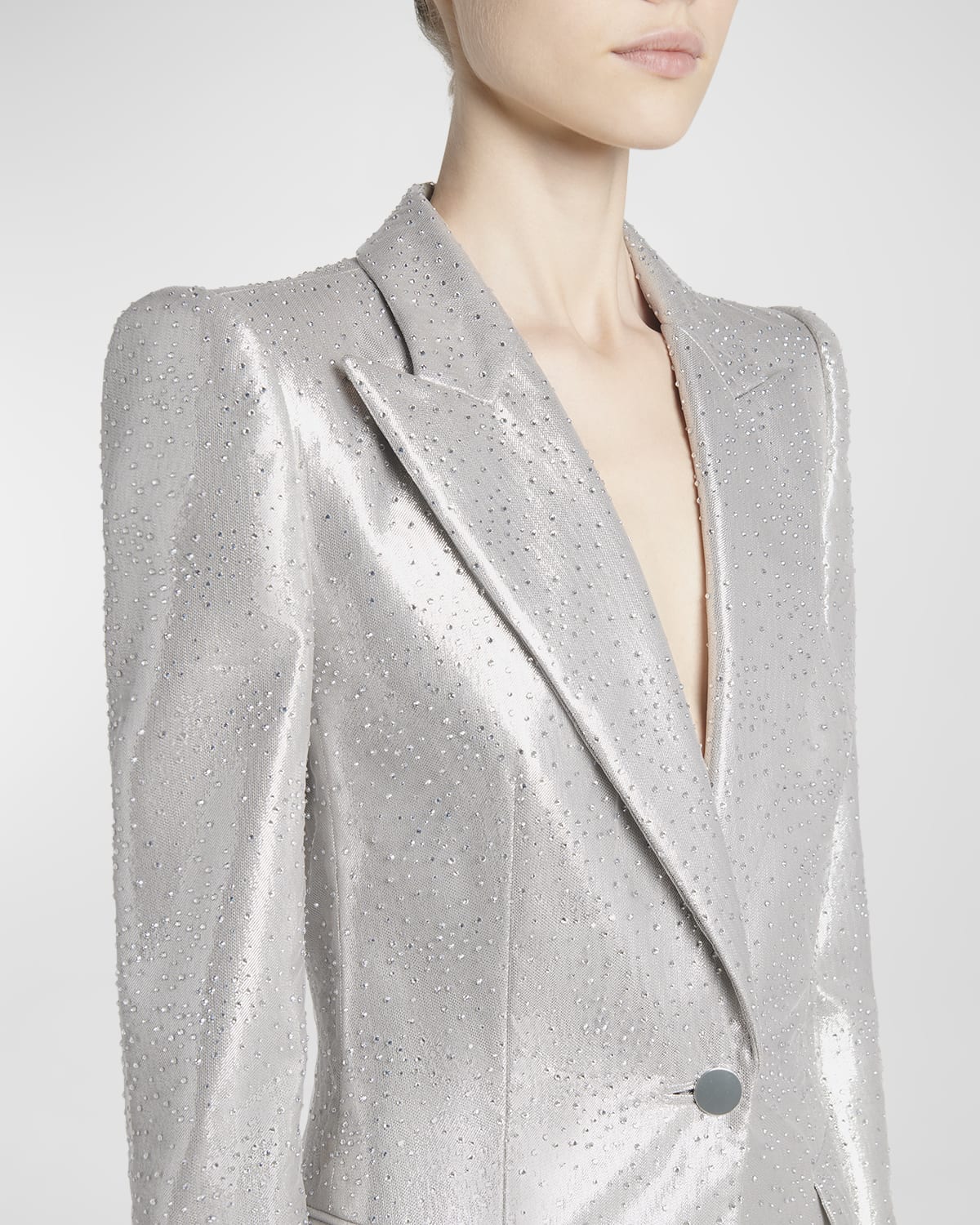 Crystal One-Button Silk Blazer