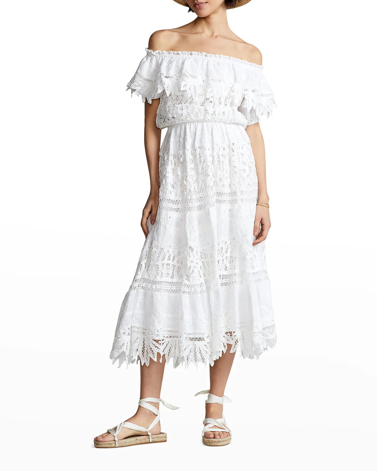 Off-Shoulder Linen Lace Dress