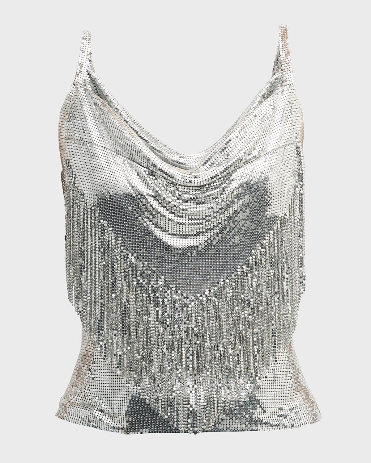 Cowl-Neck Fringe Chainmail Tank Top