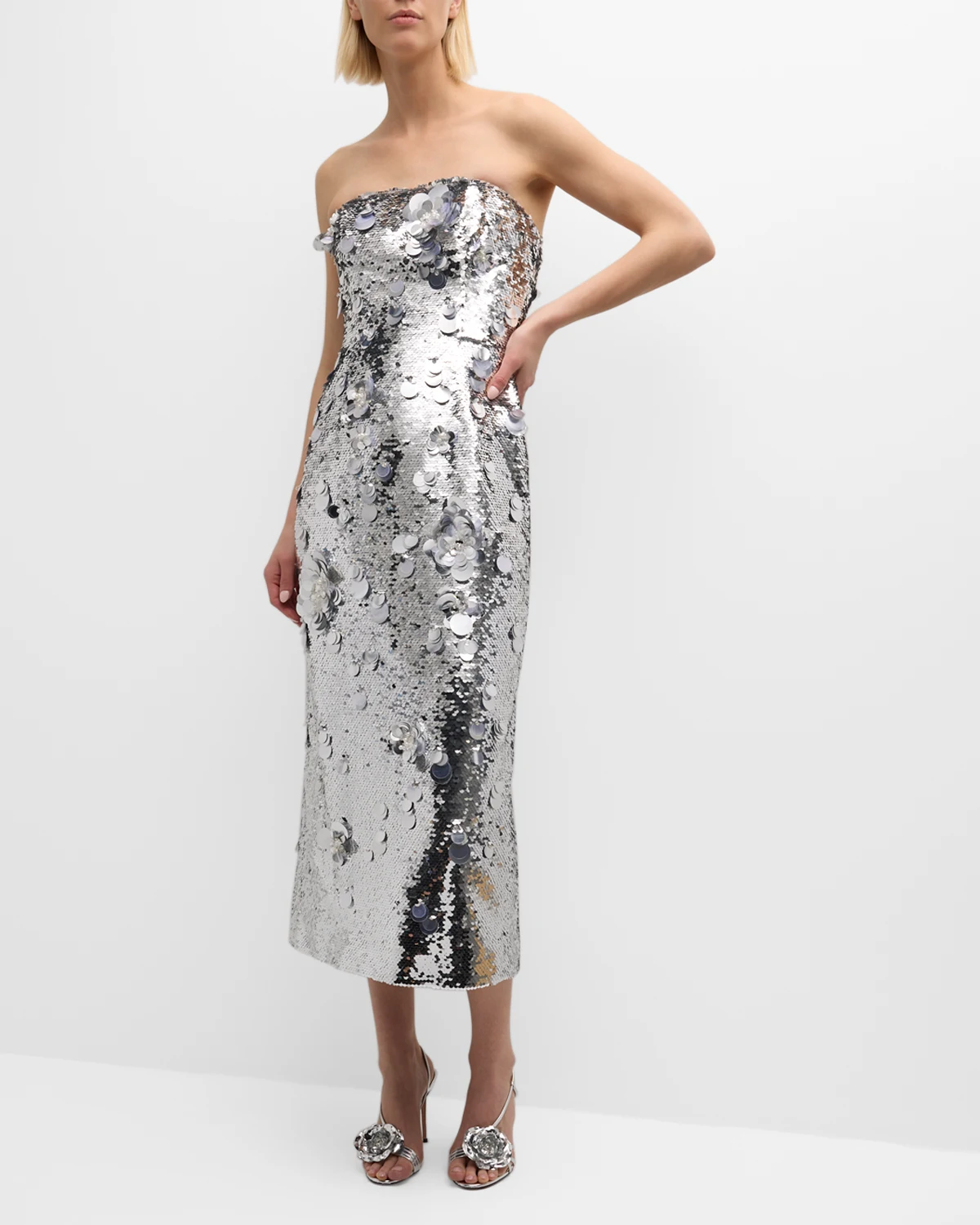 Embellished Strapless Sequined Cocktail Dress