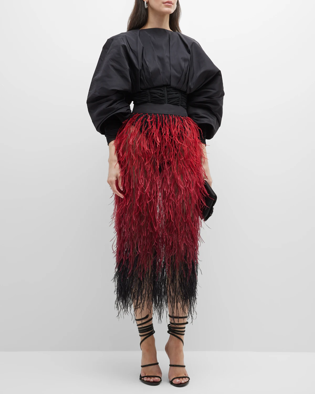 Tulle Midi Skirt w/ Feather Embellishments  