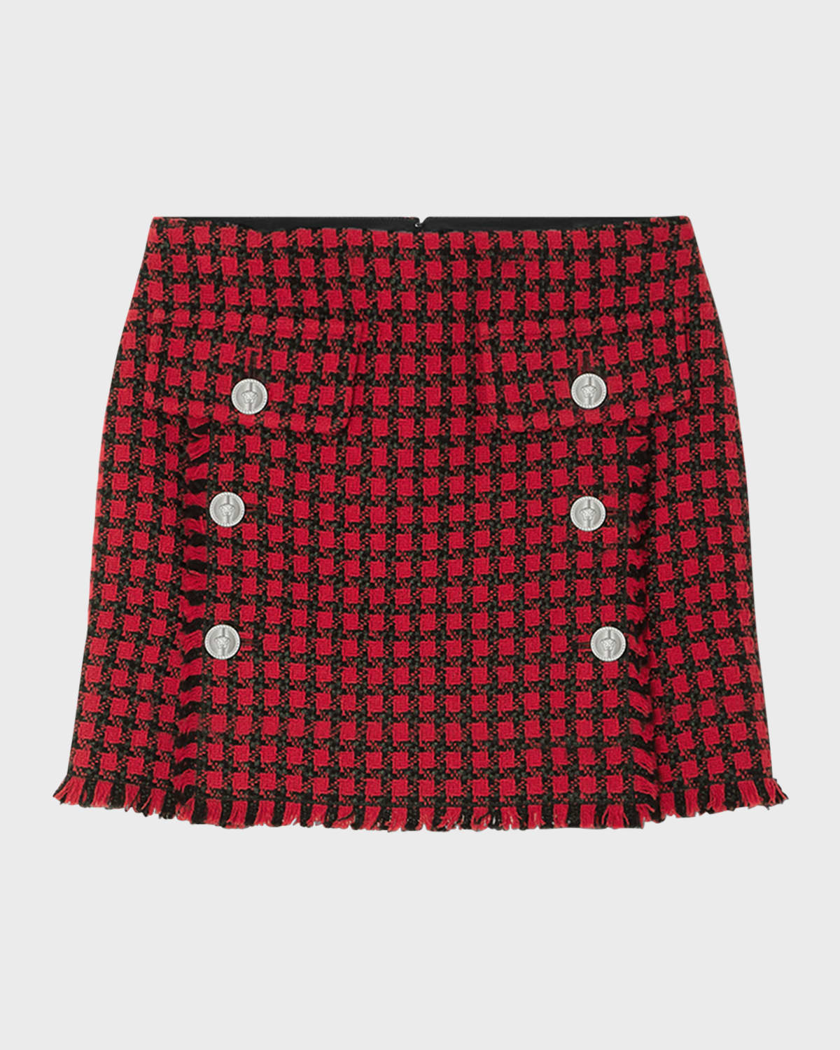 Button-Front Windowpane Wool Tweed Mini Skirt