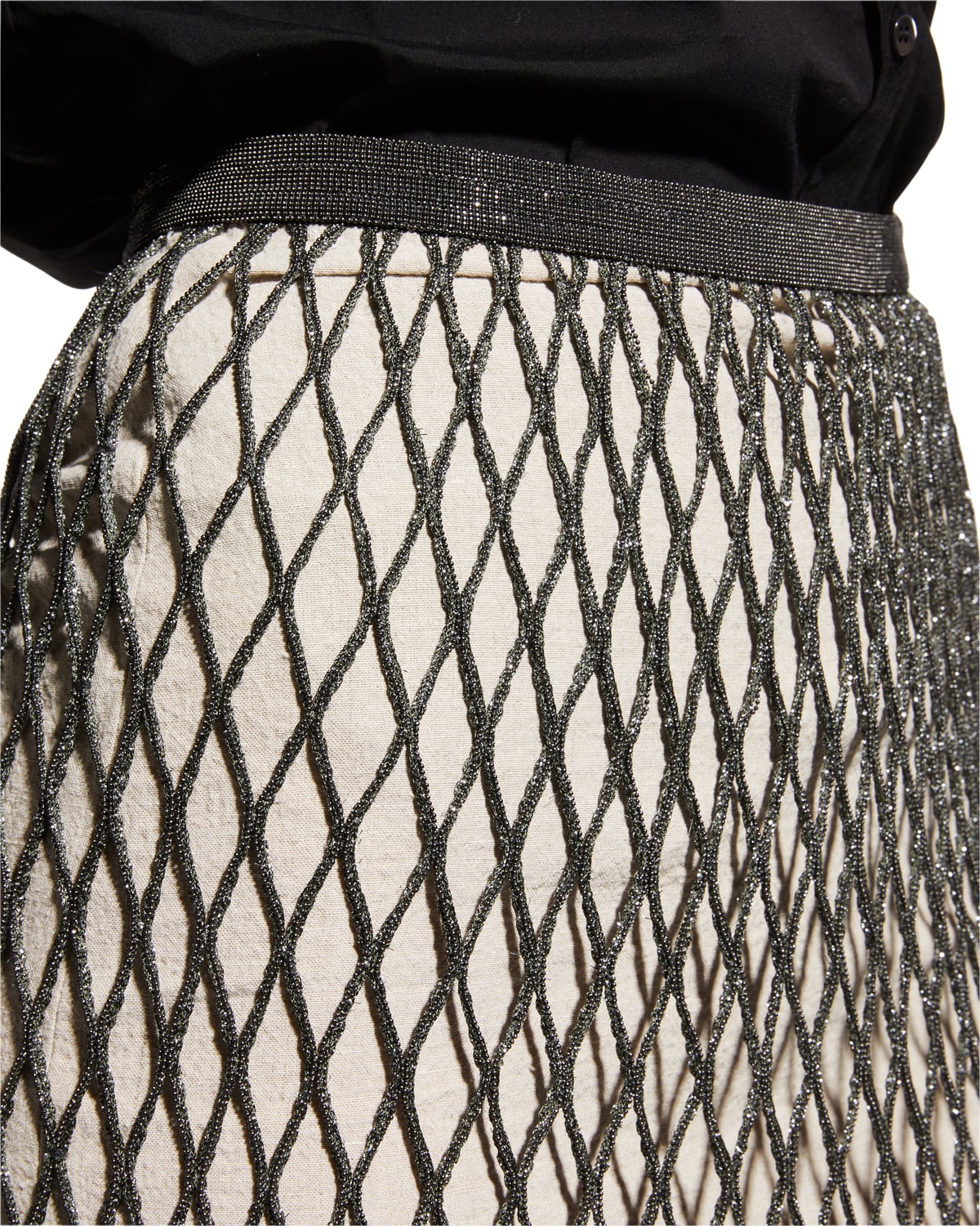 Monili Fishnet Midi Skirt w/ Linen Lining