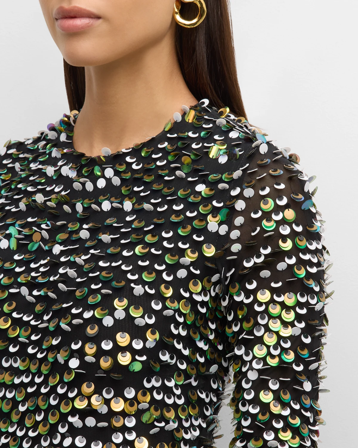 Crewneck Sequin Long-Sleeve Bodysuit