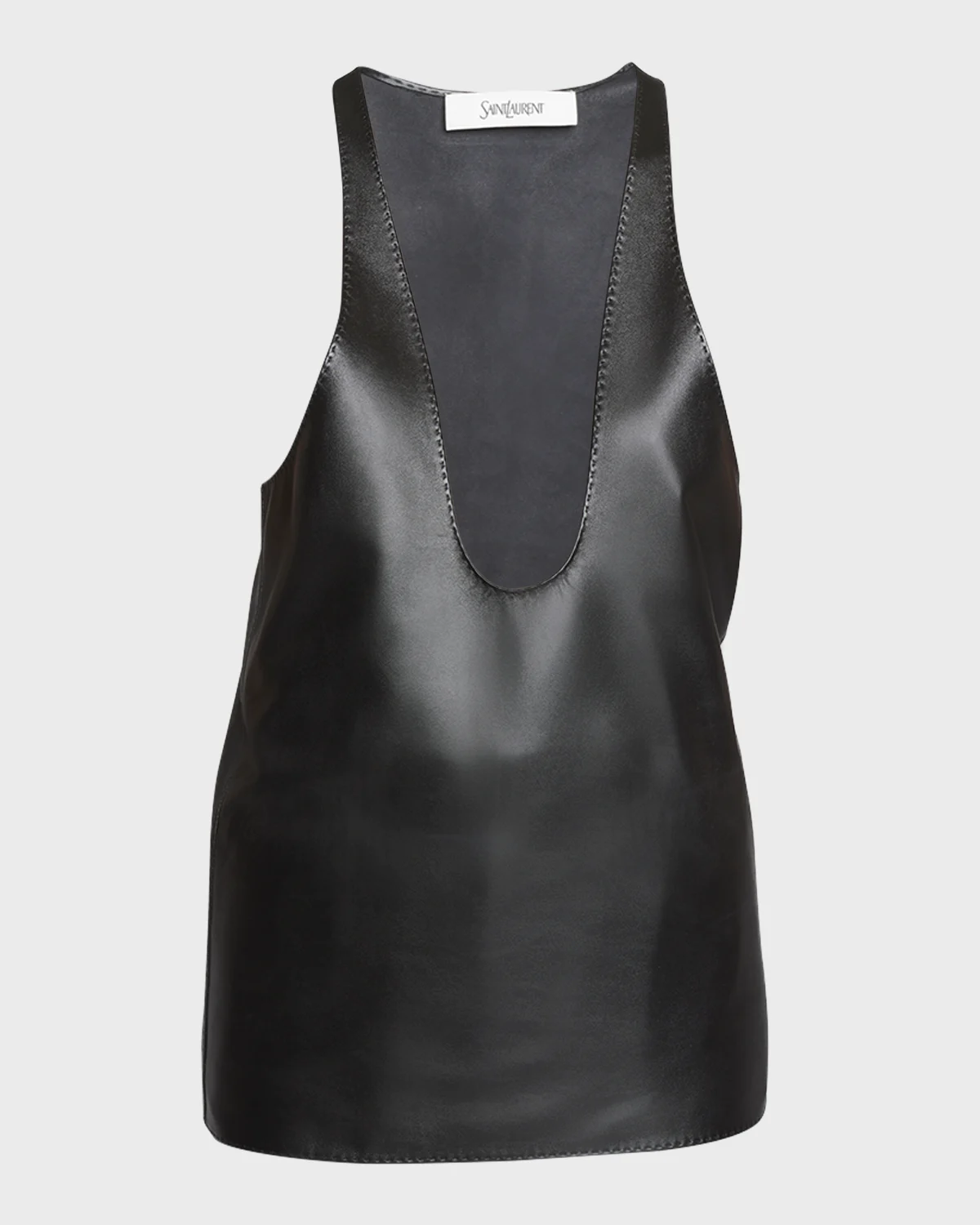 Plunging Scoop-Neck Leather Tank Top