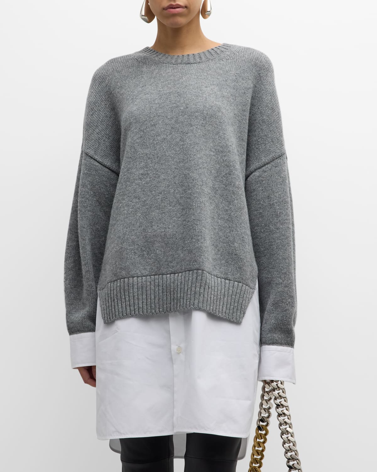 Poplin Shirt Illusion Merino Knit Sweater