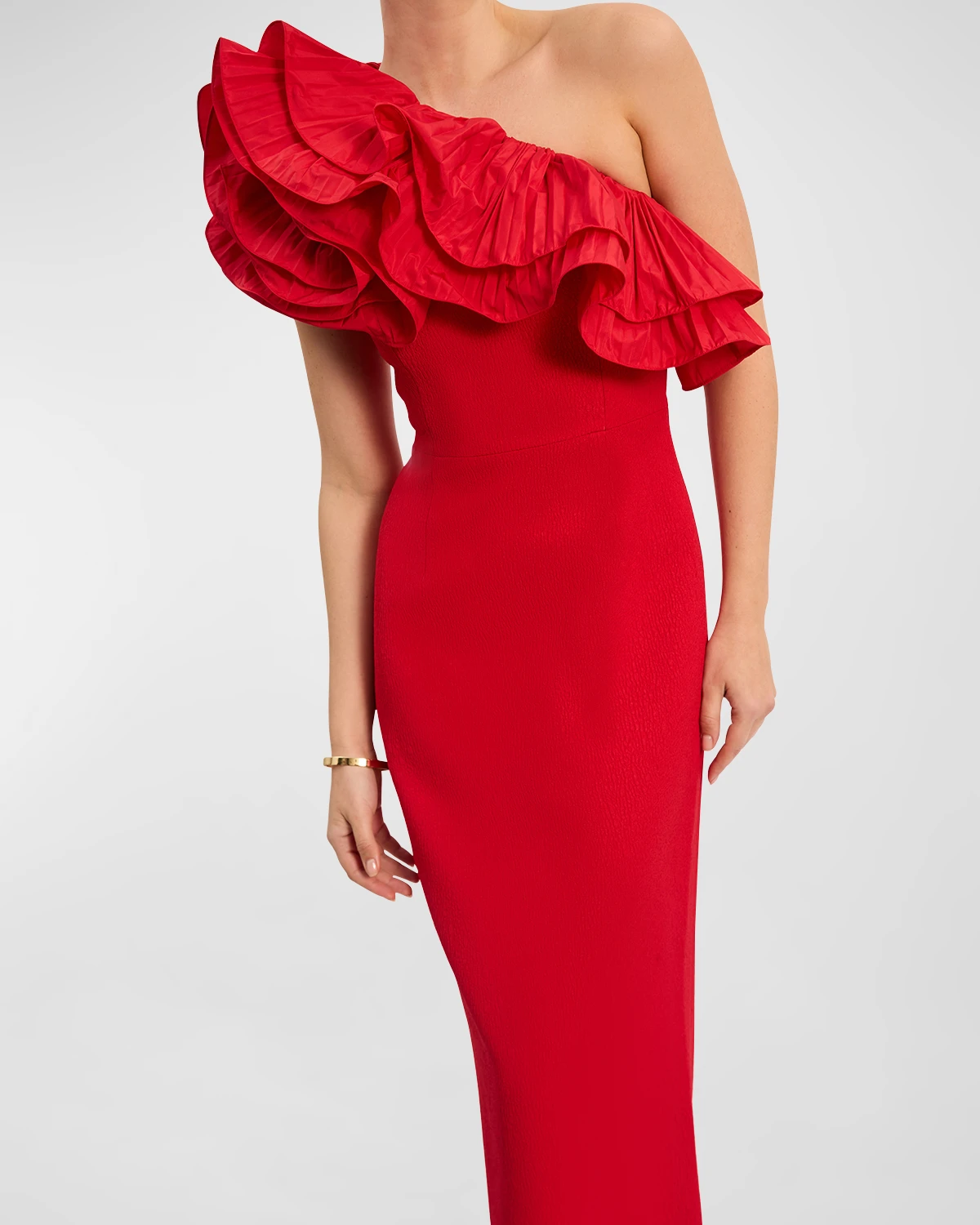 Chiara One-Shoulder Ruffle Crepe Column Gown