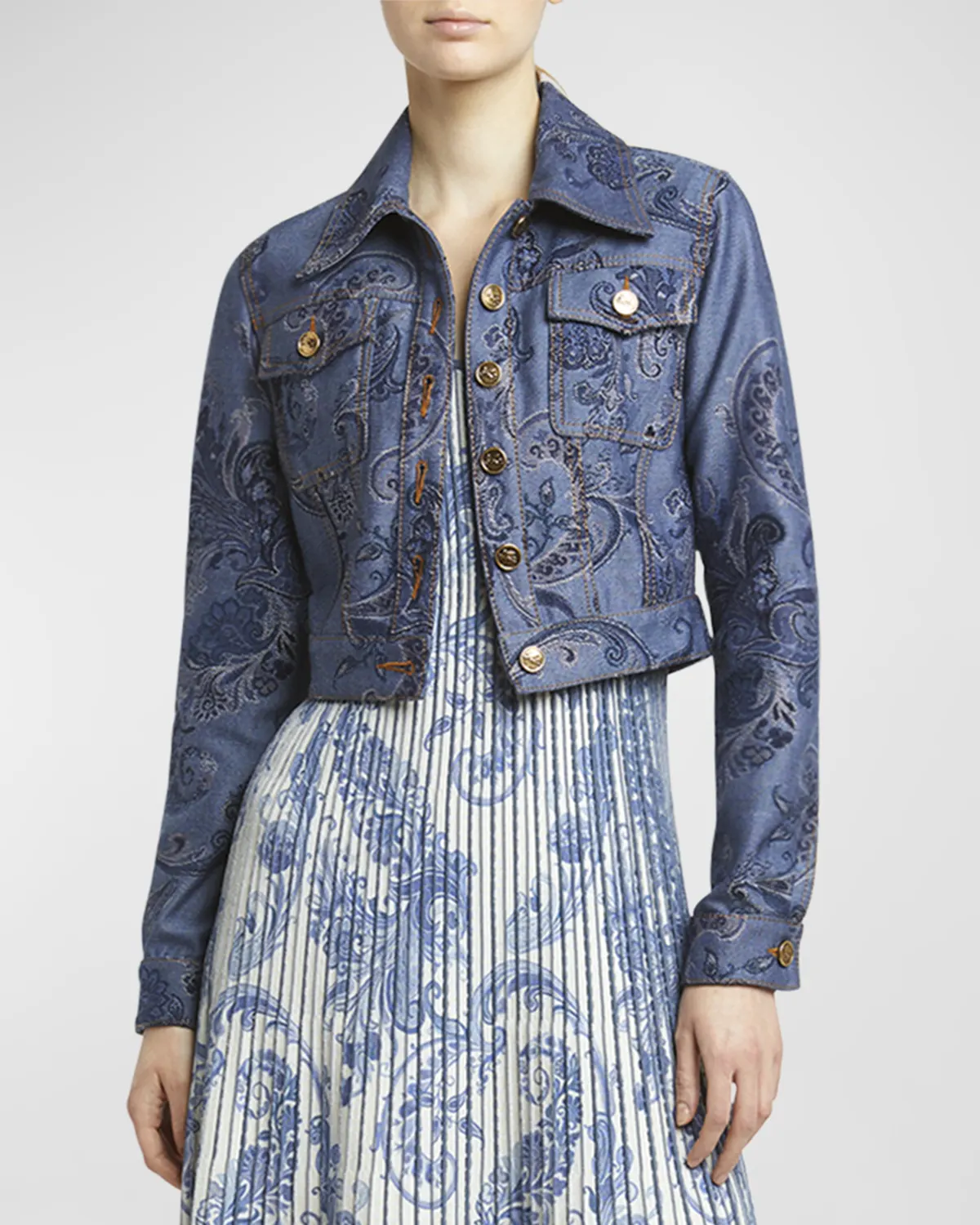 Etch Paisley Denim Cropped Jacket