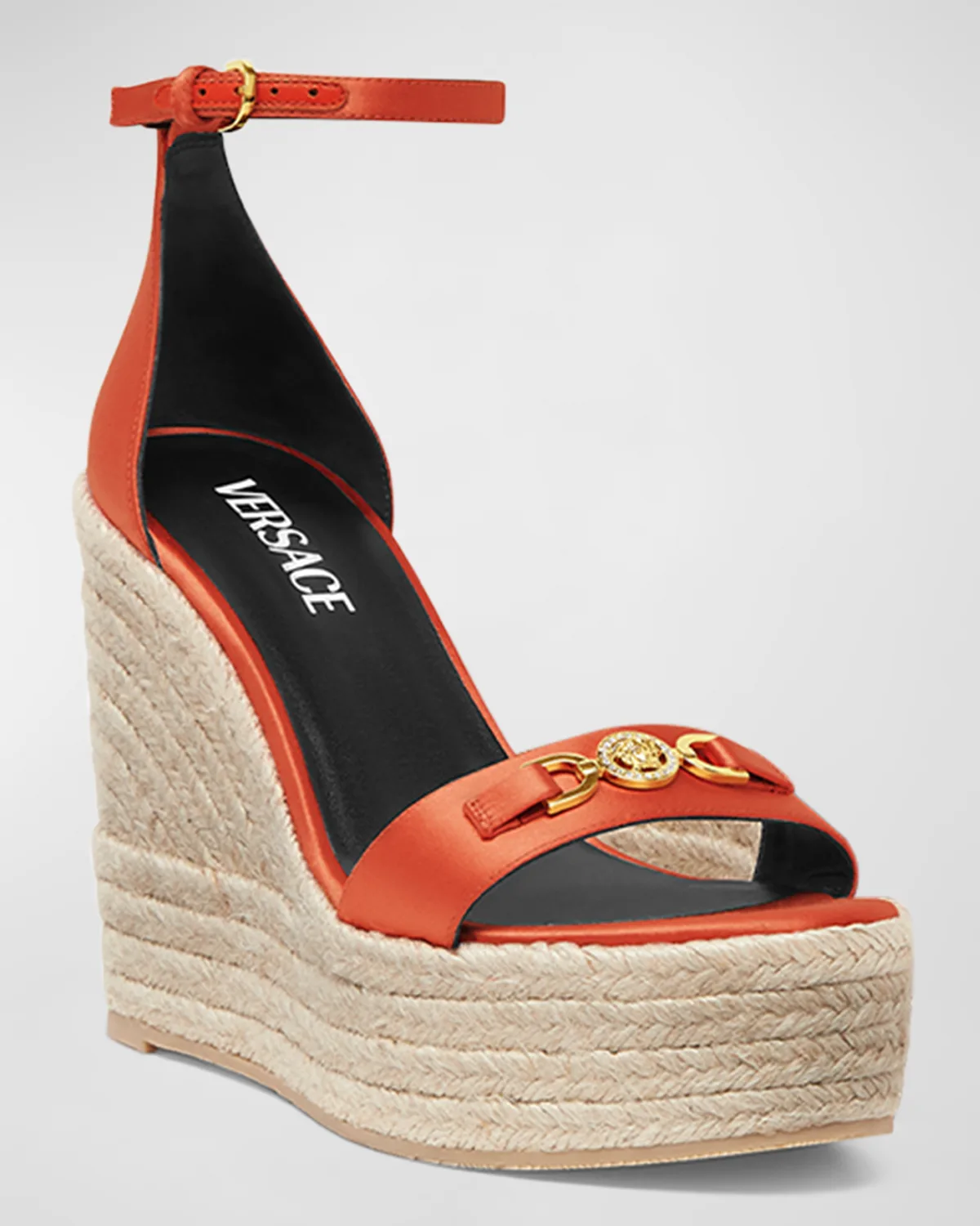 Medusa Silk Ankle-Strap Wedge Espadrilles