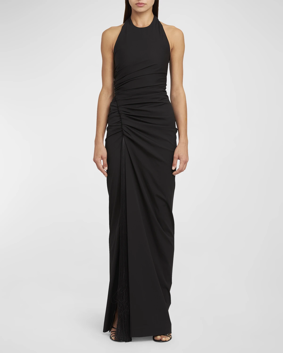 Tassel Ruched Halter Gown