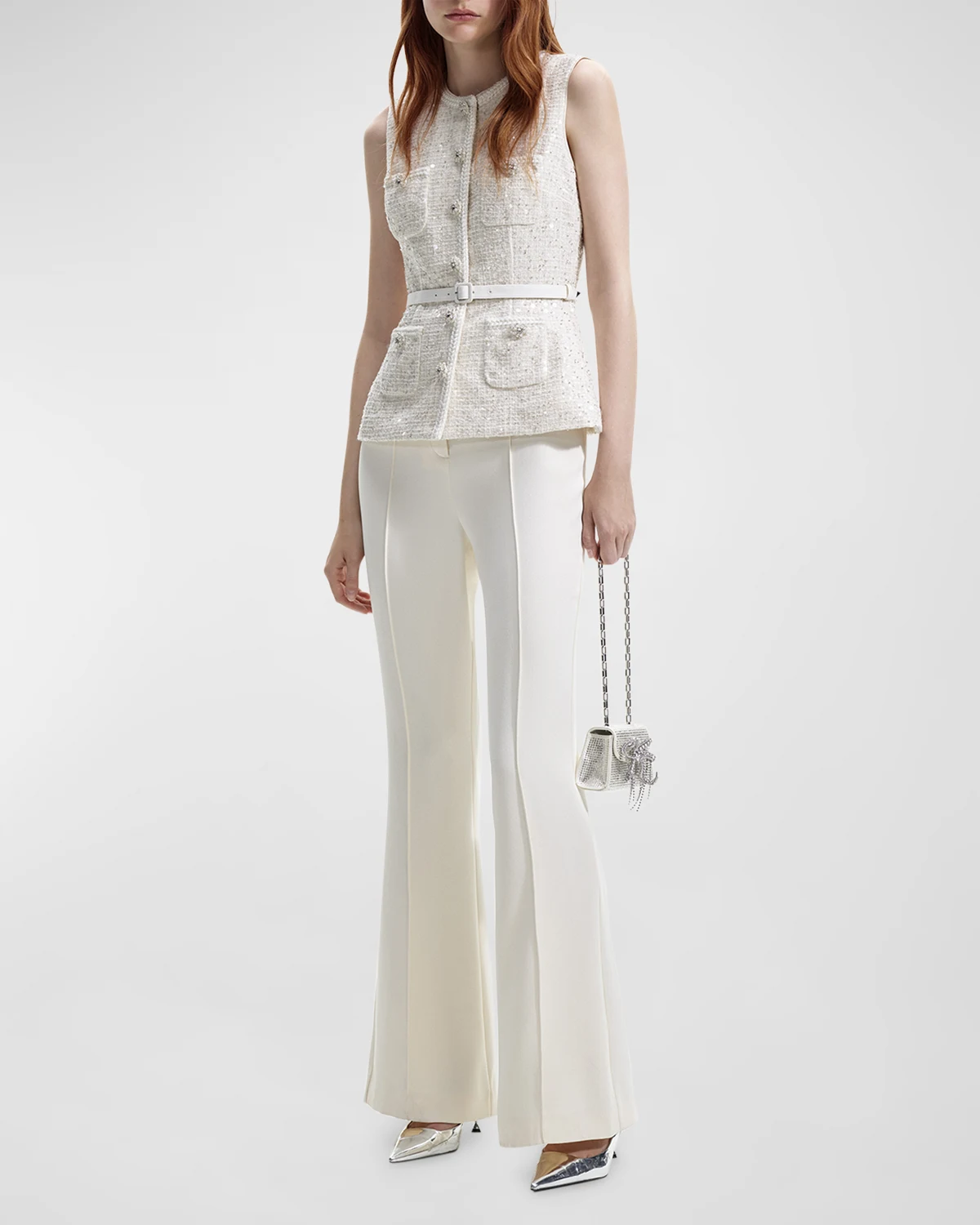 Sequin Boucle Detachable-Trousers Sleeveless Jumpsuit