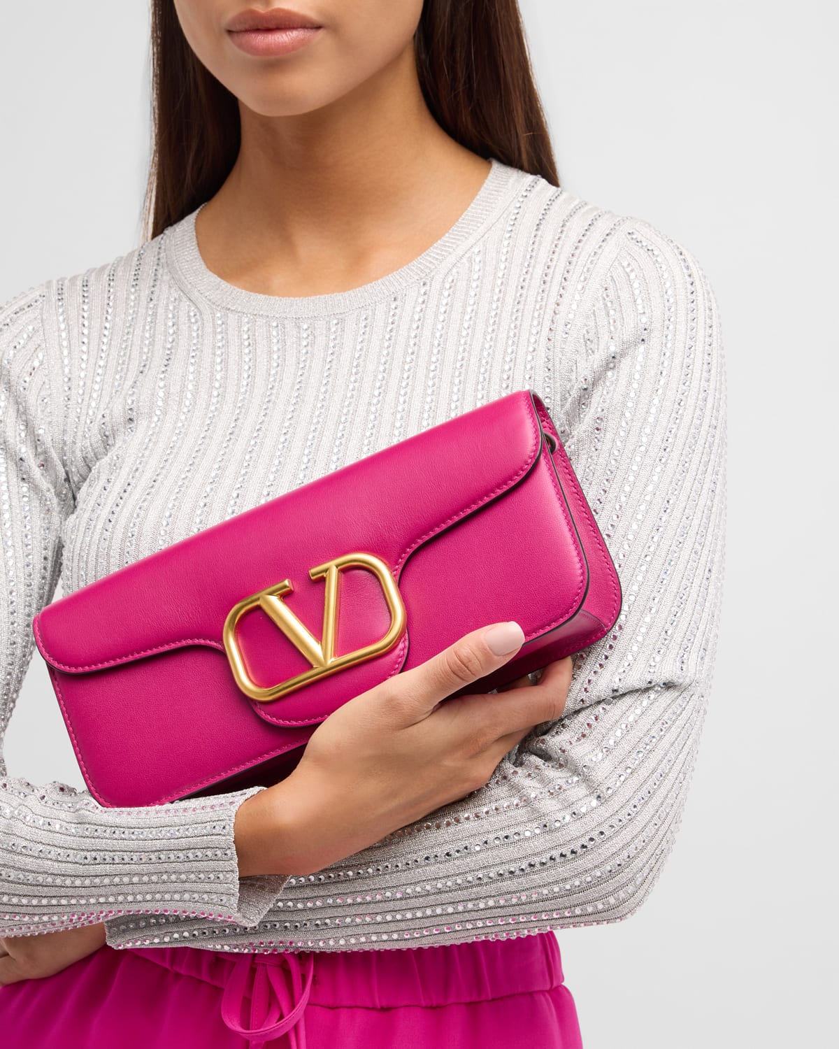 VLogo Lambskin Leather Shoulder Bag