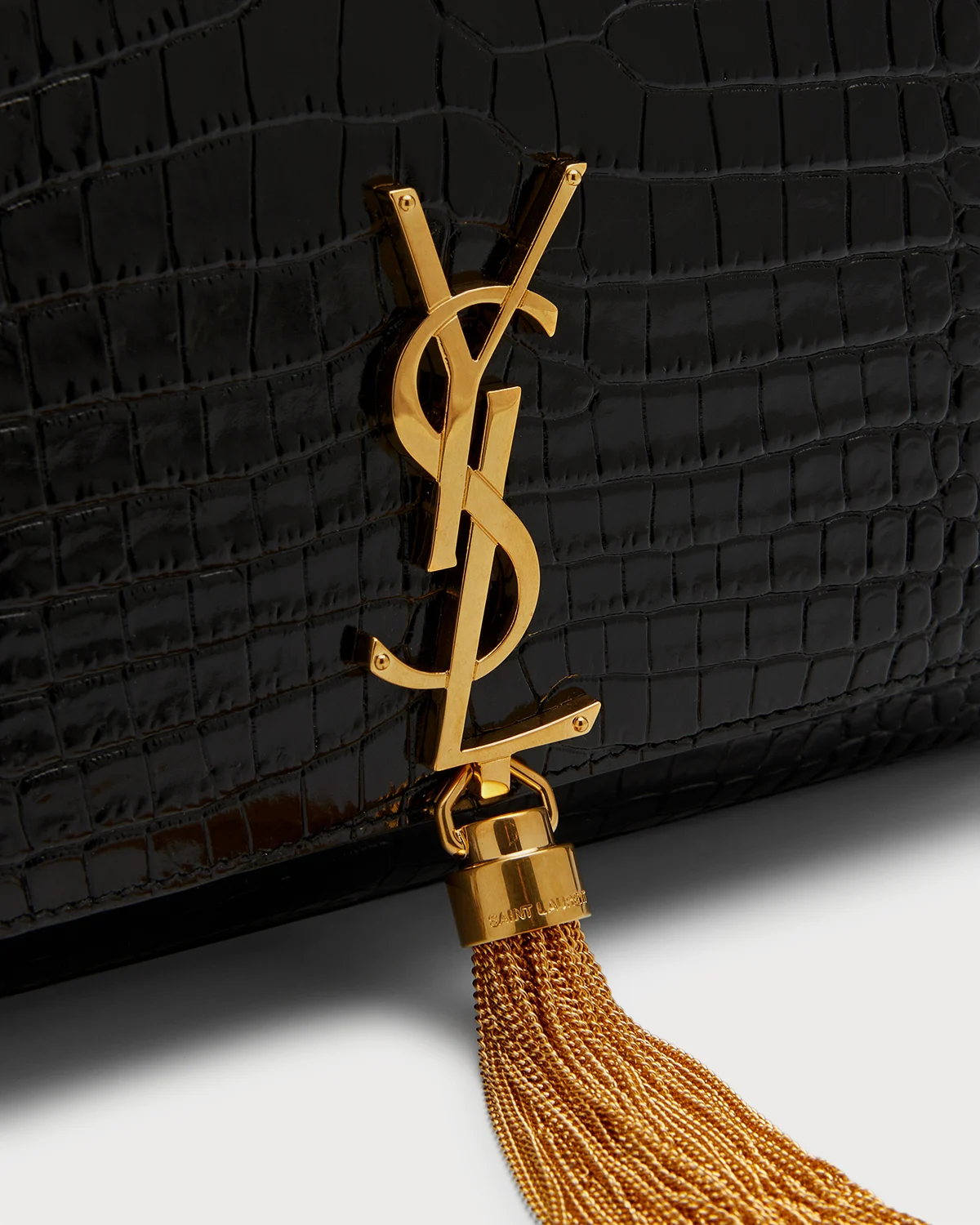 Kate Medium Tassel YSL Crossbody Bag in Croc-Embossed Leather