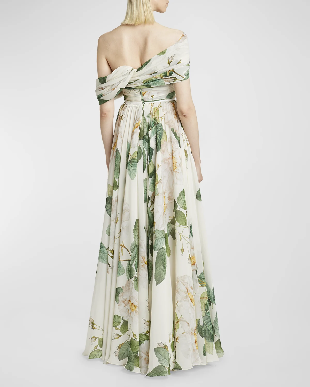 Floral-Print Twisted Off-The-Shoulder Gown