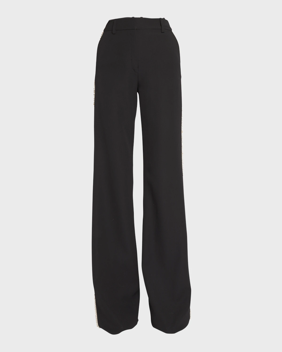 Side-Embroidered Flare Wool Pants