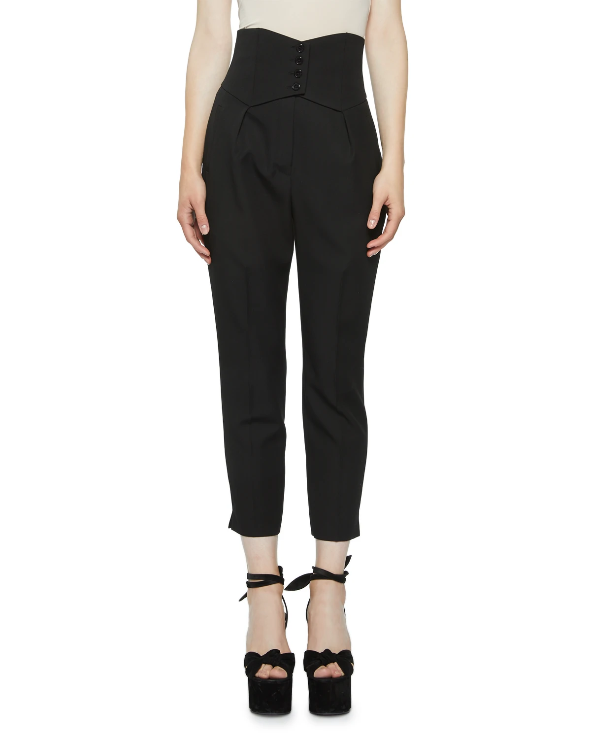 High-Rise Button-Banded Crop Trousers