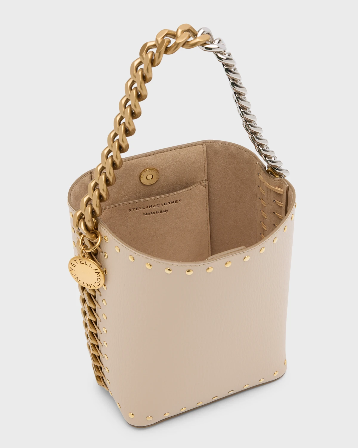 Frayme Studded Two-Tone Vegan Leather Bucket Bag