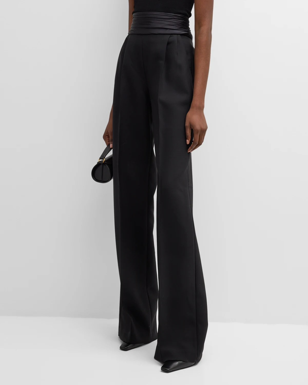 Satin Cummerbund Double-Plated Straight-Leg Trousers