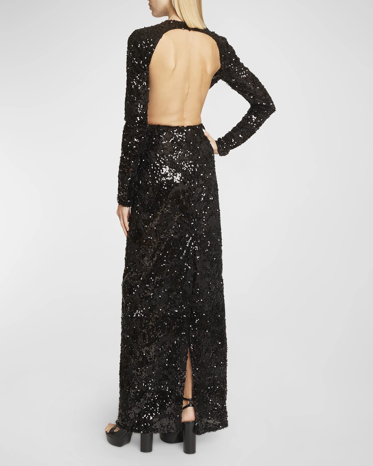 Embroidered Sequin Gown with Cutout Detail