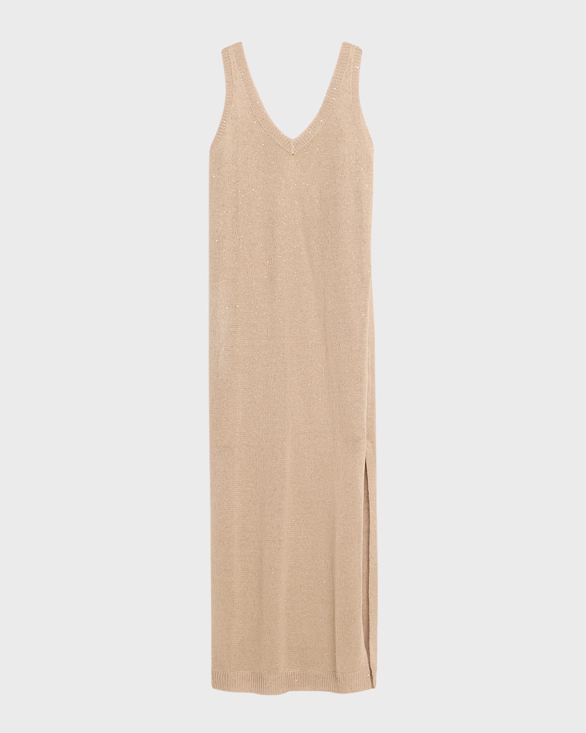 Linen Silk Diamante Knit Column Dress with Monili Detail