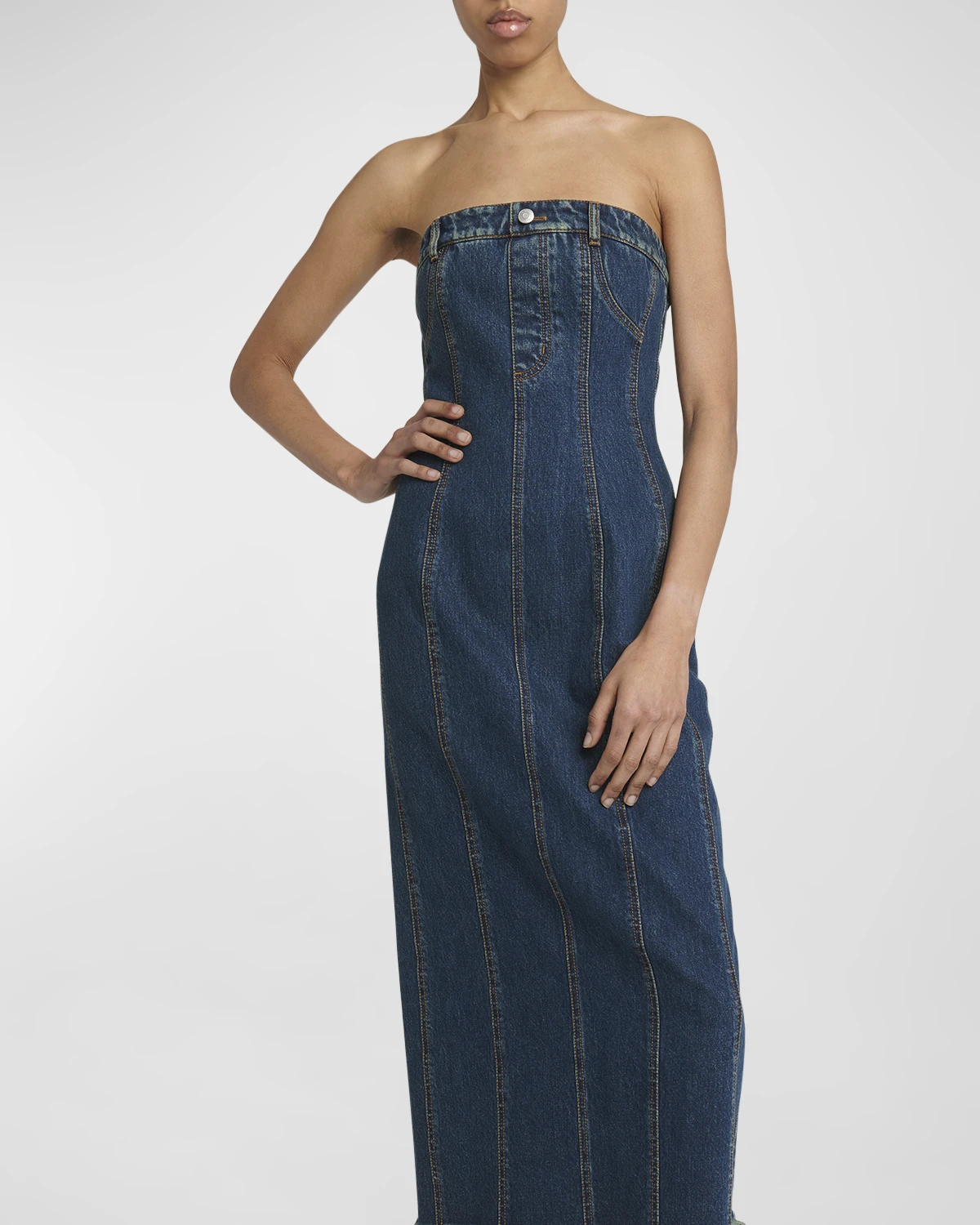 Strapless Midi Denim Dress