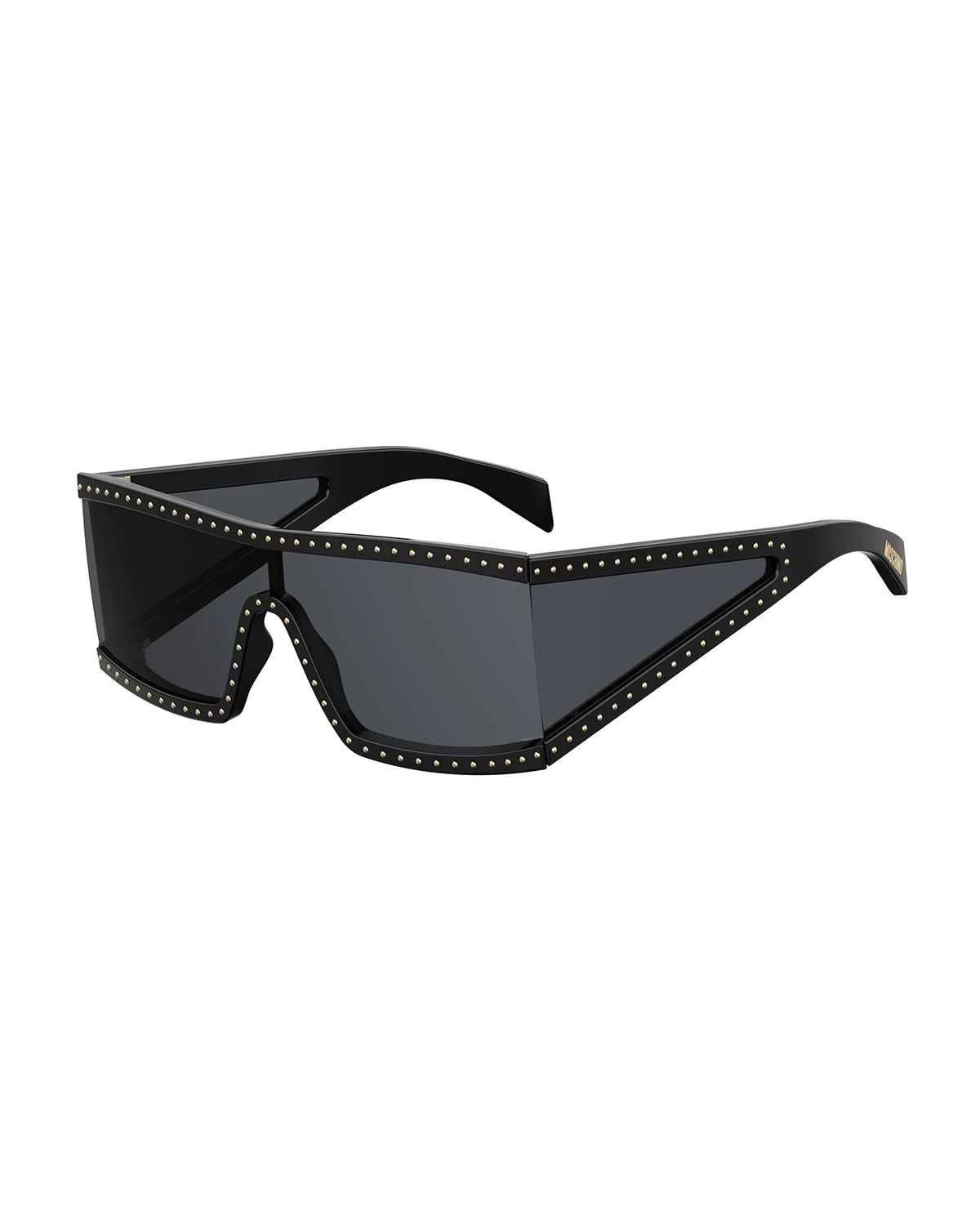 Acetate Shield Sunglasses w/ Stud Trim