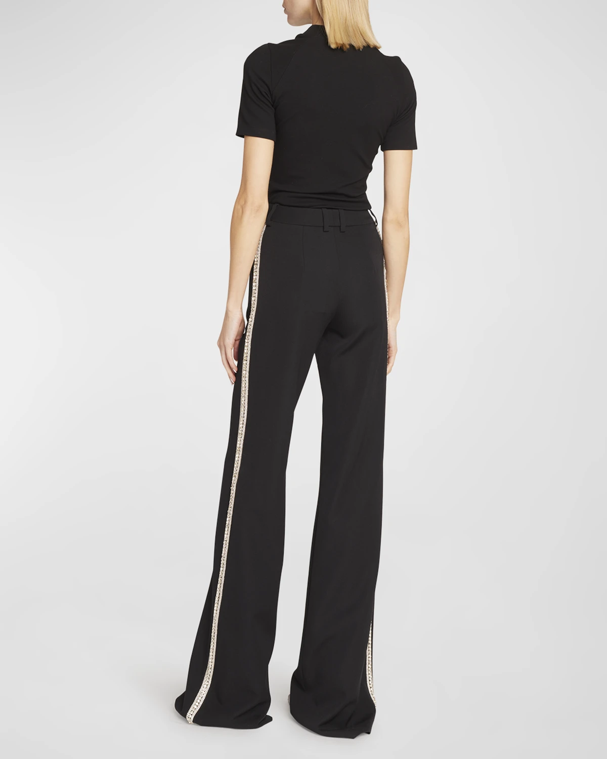 Side-Embroidered Flare Wool Pants