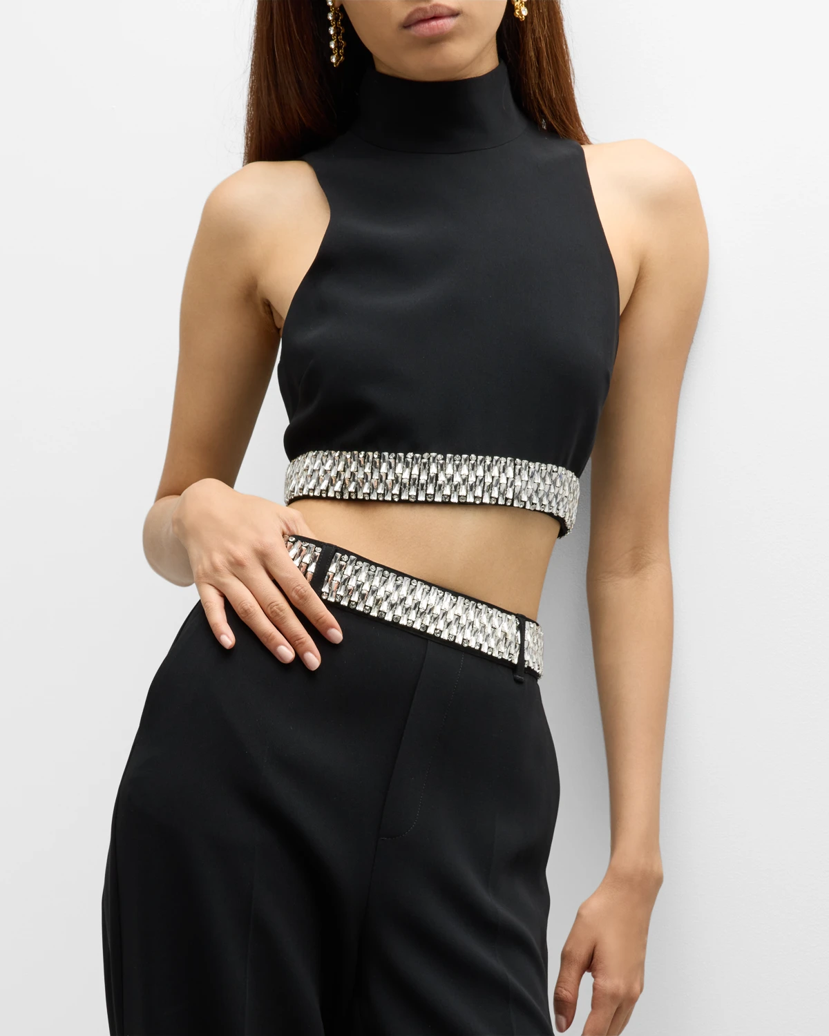 Collins Jeweled High-Neck Crop Top