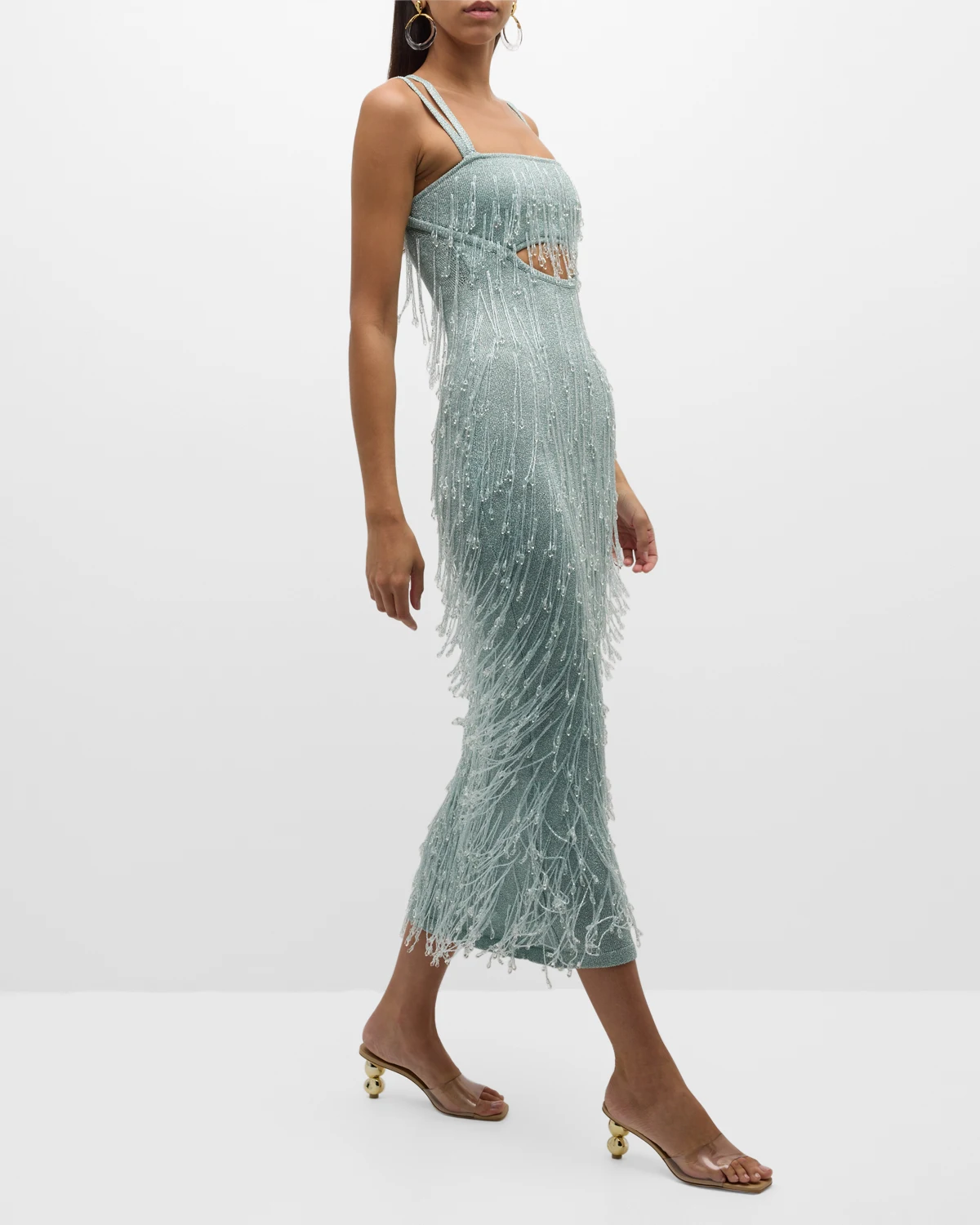 Catia Beaded Fringe Midi Knit Gown