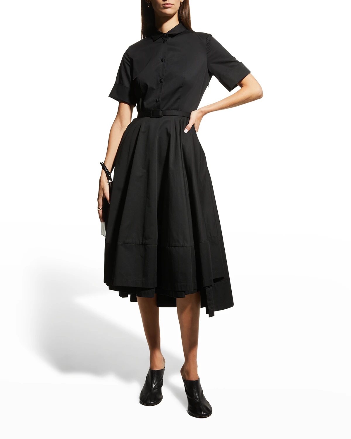 Poplin Flared Short-Sleeve Shirtdress