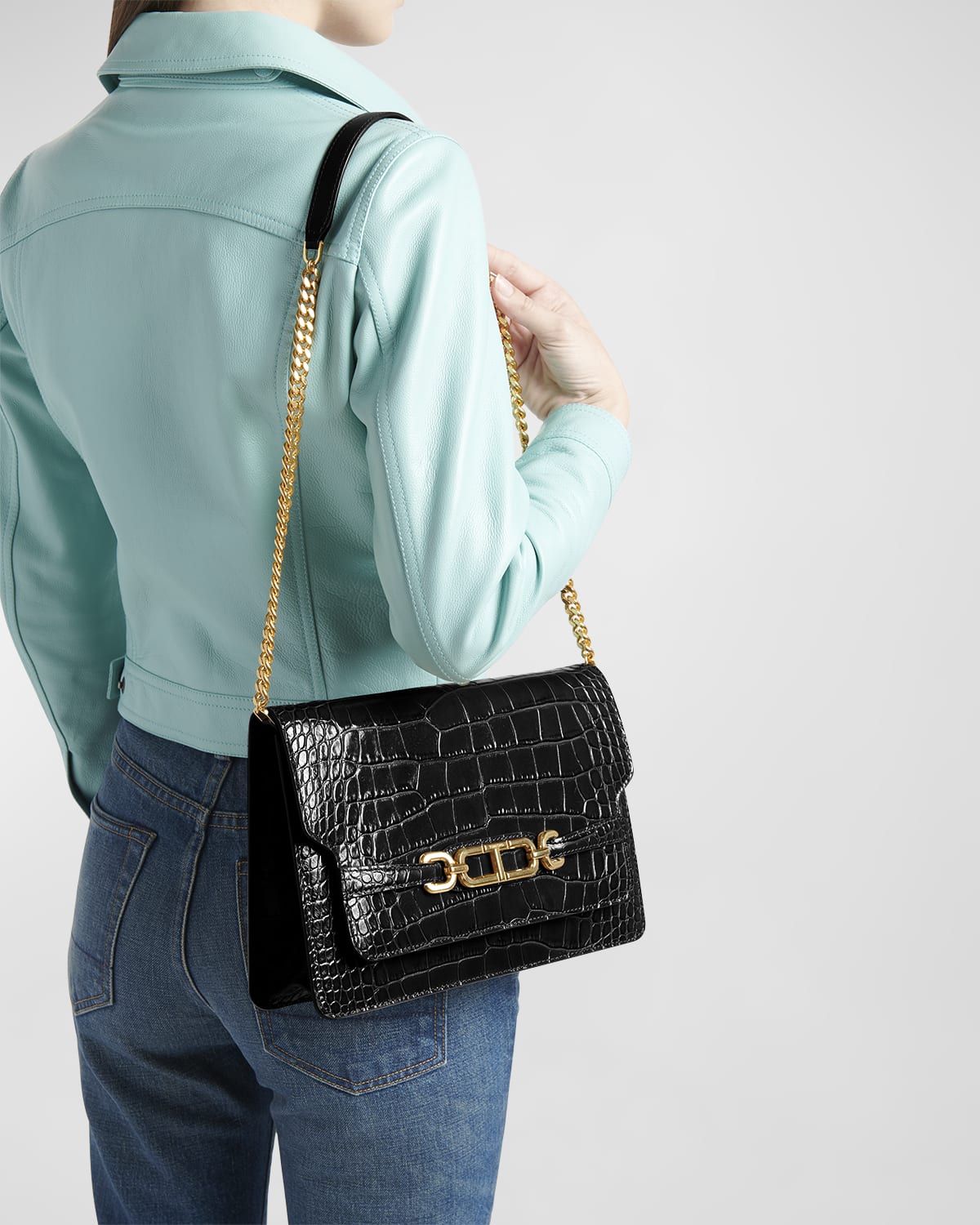 Whitney Medium Shoulder Bag in Stamped Croc Leather