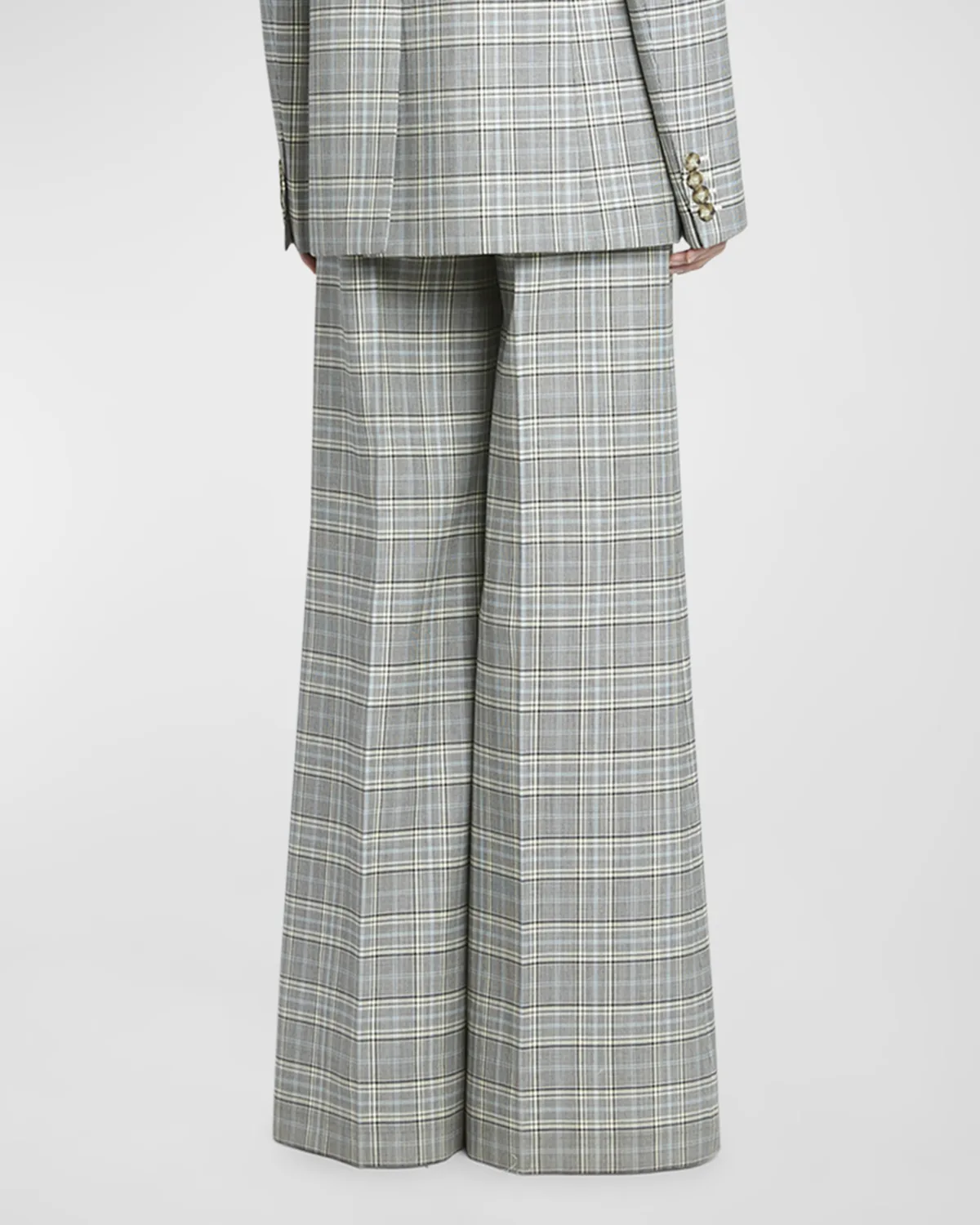 Plaid Flared Wool Trousers