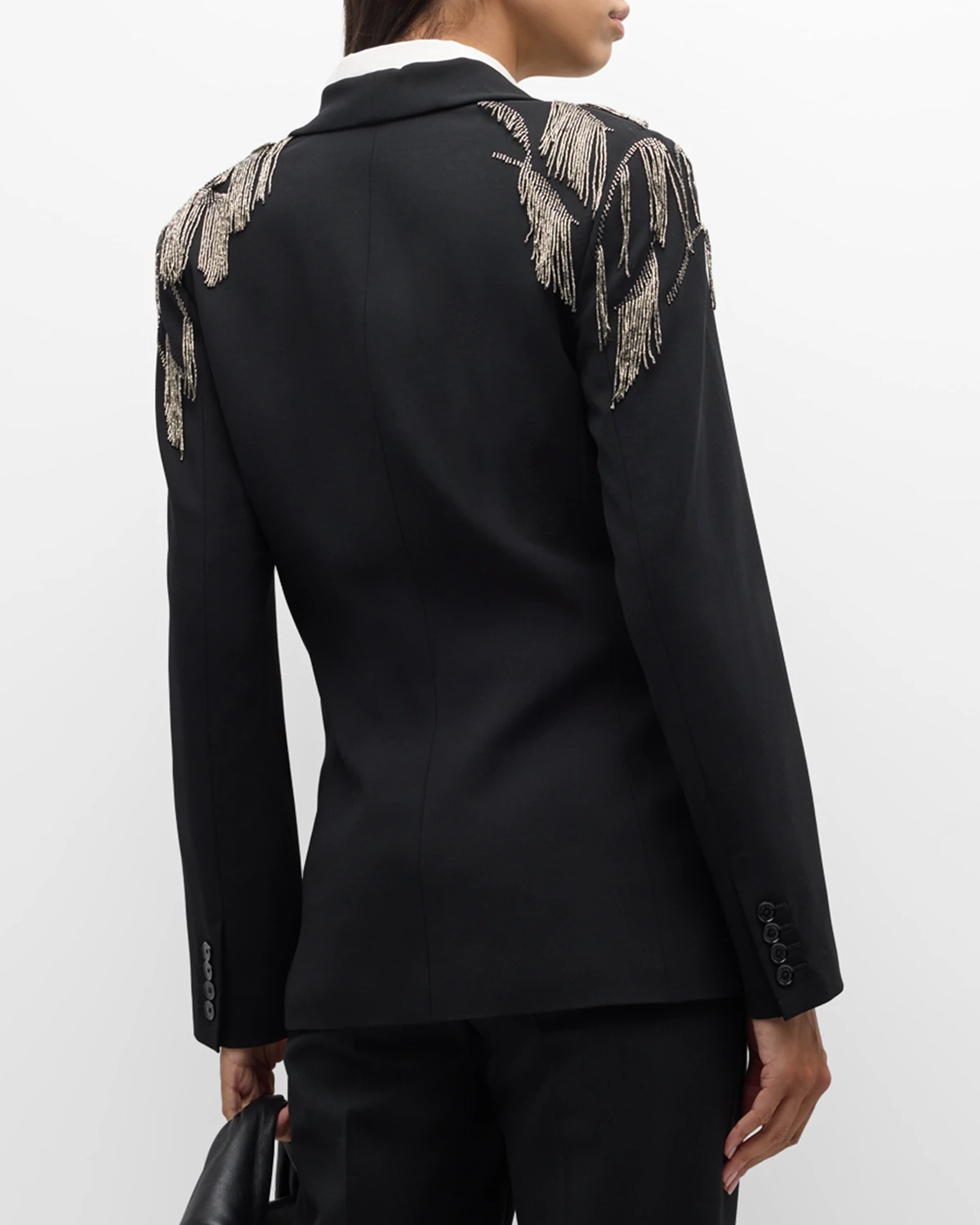 Tamara Luxury Wool Crepe Blazer Jacket with Crystal Embellishment 